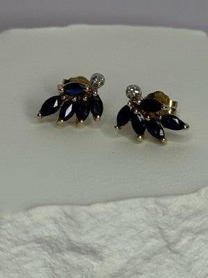14K Yellow Gold Sapphire & Diamond Dream Earrings Length 0.4 Inch