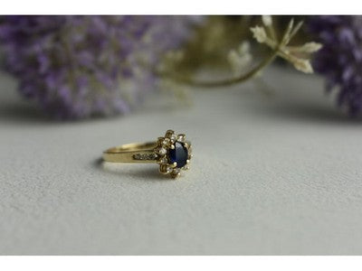 14K Yellow Gold Dark Blue Spinel & Diamonds Ring Size 5.5