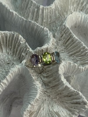 925 Sterling Silver Topaz Peridot Amethyst Ring Size 8.5