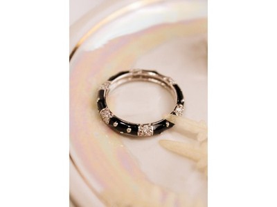 925 Sterling Silver Black Enamel & CZ Band Ring Size 11