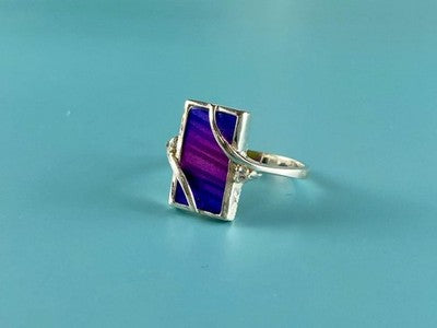 925 Sterling Silver Anodized Titanium & Quartz Ring Size 10.25
