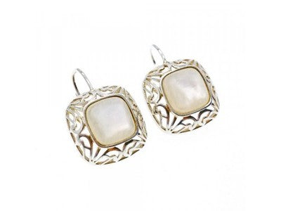 925 Sterling Silver Mother Of Pearl "Openwork" Earrings