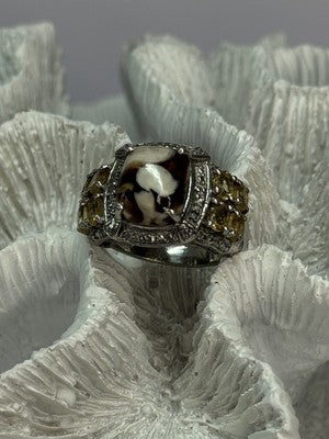 925 Sterling Silver Agate Citrine & Beryl Ring Size 6
