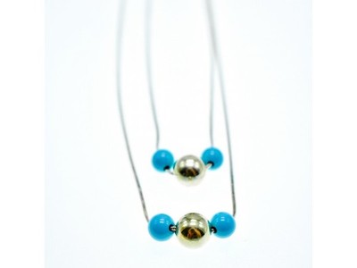 925 Sterling Silver Turquoise Imitation Necklace From two Chains Italy