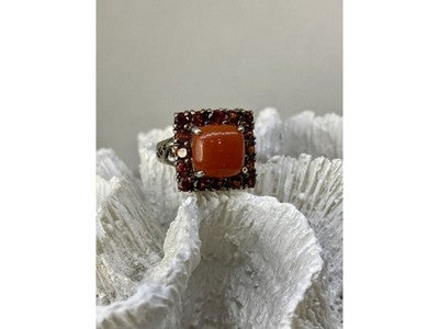 925 Sterling Silver Amber & Garnet Ring Size 8.5