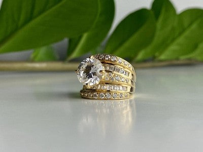 925 Sterling Silver Gold Plated CZ Ring Size 6.5