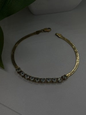 925 Sterling Silver 14K Yellow Gold Plated Aquamarine Bracelet 7