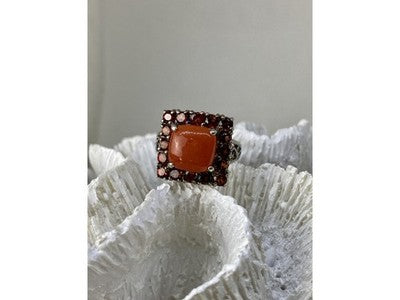 925 Sterling Silver Amber & Garnet Ring Size 8.5