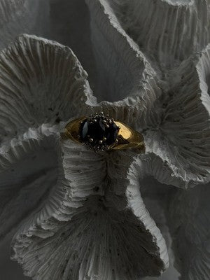 925 Sterling Silver Gold Plated Dark Blue Sapphire & Diamond Ring Size 7.5