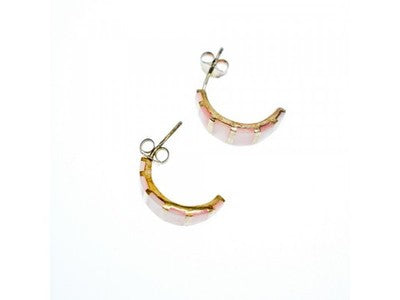 925 Sterling Silver Gold Plated Pink Mother Of Pearl Stud Earrings