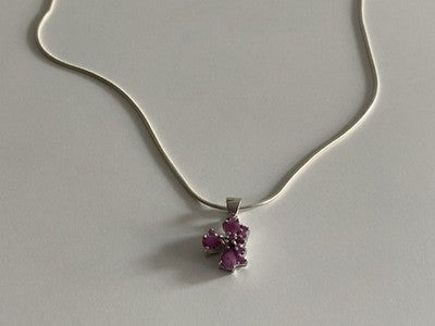 925 Sterling Silver Pink Spinel Chain With Pendant Italy