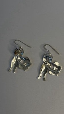 Dangle 925 Sterling Silver Cat Earrings Head allows for movement