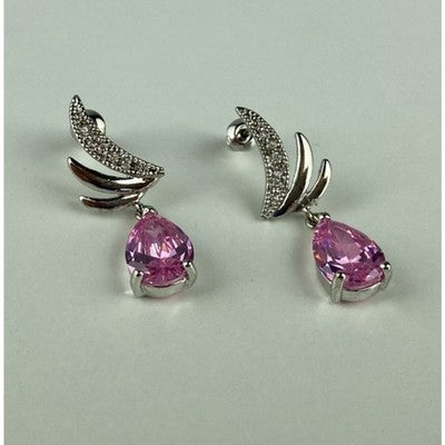 Stud Earrings With Pink & White CZ