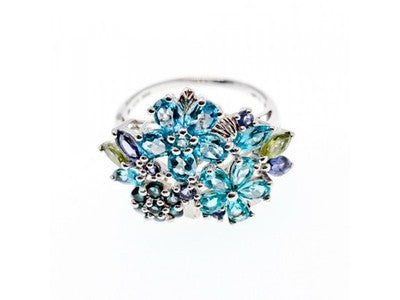 925 Sterling Silver Multi Gemstones Ring Size 11