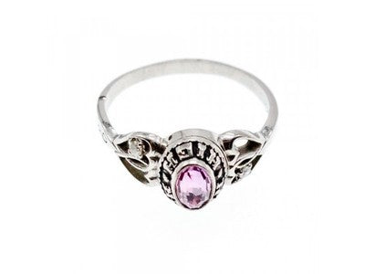 925 Sterling Silver Pink Topaz & Goshenite Ring Size 9.5