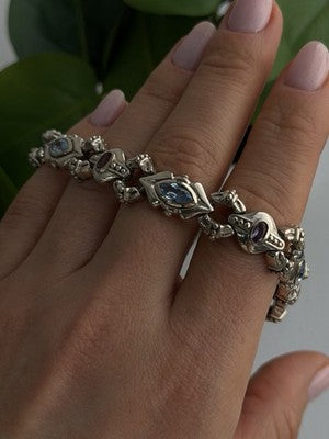 Vintage 925 Sterling Silver Topaz & Amethyst Bracelet 7