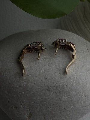 Elegant 10K Yellow Gold Ruby & Diamond Earrings