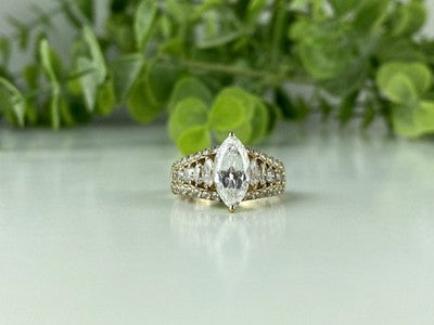 925 Sterling Silver Gold Plated CZ Ring Size 6.5