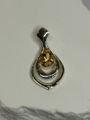 925 Sterling Silver Citrine Pear Pendant Length 1.3 Inch