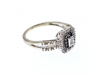 10K White Gold Black Spinel & Diamonds Ring Size 7.5