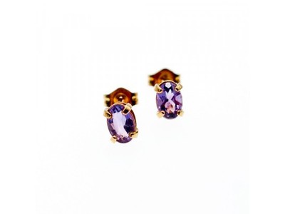 14K Yellow Gold Purple Tourmaline Stud Earrings