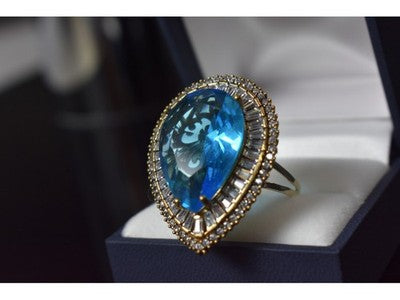 925 Sterling Silver With Gilding Blue Alpanite & CZ Ring Size 7.5