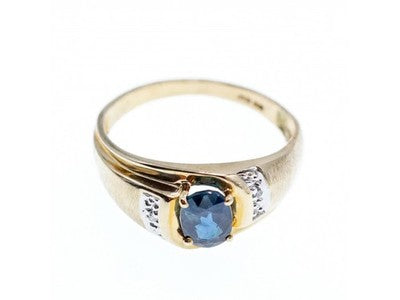 10K Yellow Gold London Blue Topaz & Diamonds Ring Size 10.5
