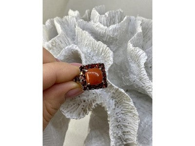 925 Sterling Silver Amber & Garnet Ring Size 8.5