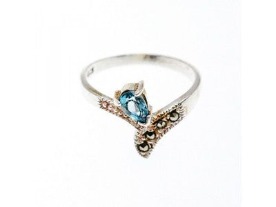 925 Sterling Silver Topaz & Marcasites Ring Size 10