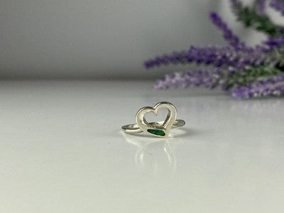 925 Sterling Silver Malachite Insert "Heart" Ring Size 6.5
