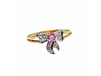 10K Yellow Gold Spinel & Diamonds "Bow" Ring Size 5.5