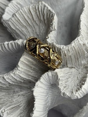 925 Sterling Silver Gold Plated Cz Band Ring Size 7