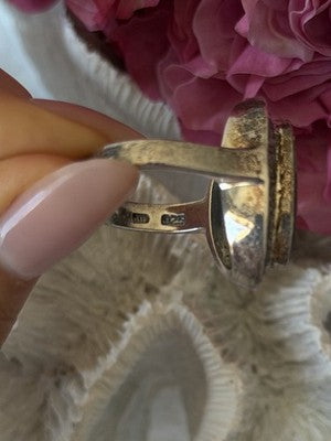 Vintage 925 Sterling Silver Abalone & Marcasite Ring Size 9