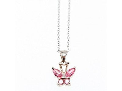 925 Sterling Silver Pink CZ "Butterfly" Chain With Pendant Italy
