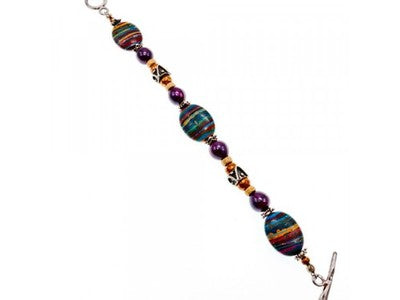 925 Sterling Silver Multicolor Jasper Bracelet Size 7.5 IN