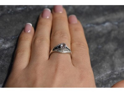 925 Sterling Silver Morganite & Jewelry Glass Ring Size 8