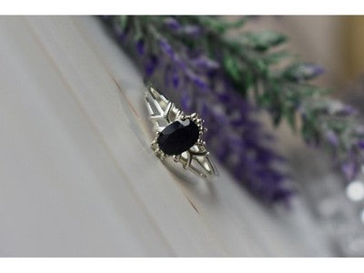 925 Sterling Silver Black Spinel Ring Size 10.25