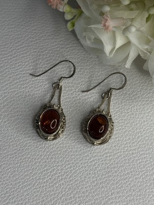 Vintage 925 Sterling Silver Amber Earrings Length 1.40 Inch