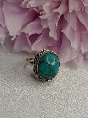 Vintage 925 Sterling Silver Turquoise Ring Size-Able
