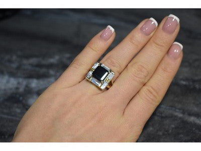 925 Sterling Silver Gold Plated Jewelry Glass & CZ Ring Size 6.5