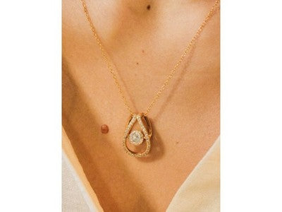 925 Sterling Silver Gold Plated CZ Chain With Pendant Italy