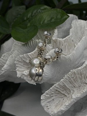 Beautiful Dangle 925 Sterling Silver White Pearls Earrings
