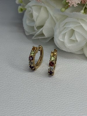 925 Sterling Silver Gold Plated Multicolor Stones Earrings Length 0.62 Inch