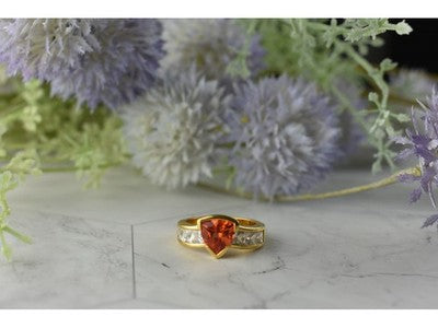 925 Sterling Silver Gold Plated Orange Topaz & CZ Ring Size 8.5
