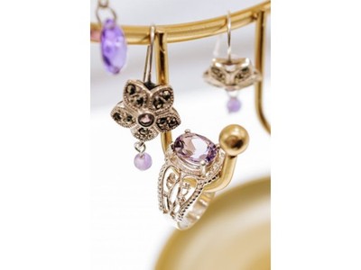 925 Sterling Silver Amethyst Openwork Ring Size 7