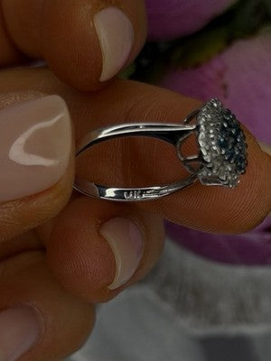 14K White Gold Heart Blue & White Diamonds Ring Size 6