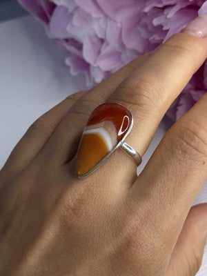 925 Sterling Silver Agate Ring Size 7.5