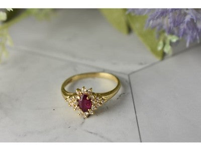14K Yellow Gold Ruby & Diamonds Ring Size 8