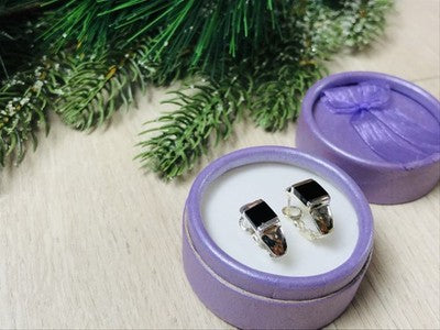 925 Sterling Silver Black Nephrite ( Jade ) Earrings
