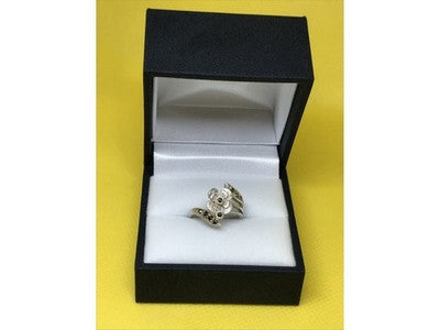 925 Sterling Silver Black Spinel "Flower" Ring Size 5